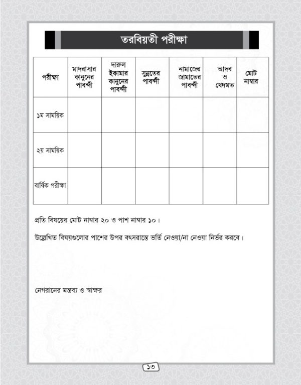 মাদরাসা রিপোর্ট বই ডিজাইন