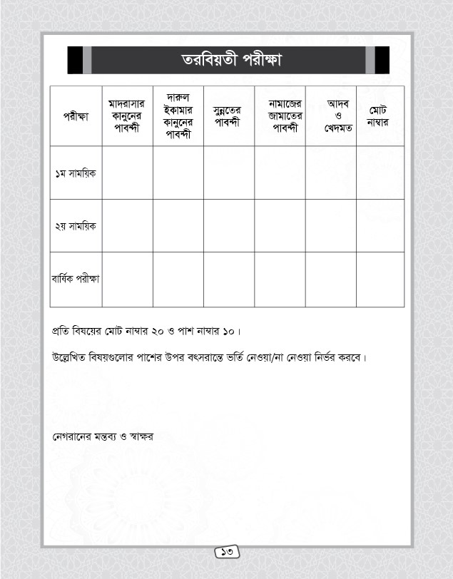 মাদরাসা রিপোর্ট বই ডিজাইন